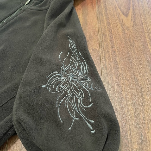 Athleta Jacket Women's Brown Fleece Embroidered Long Sleeve Hooded Two Way Zip - Picture 5 of 15